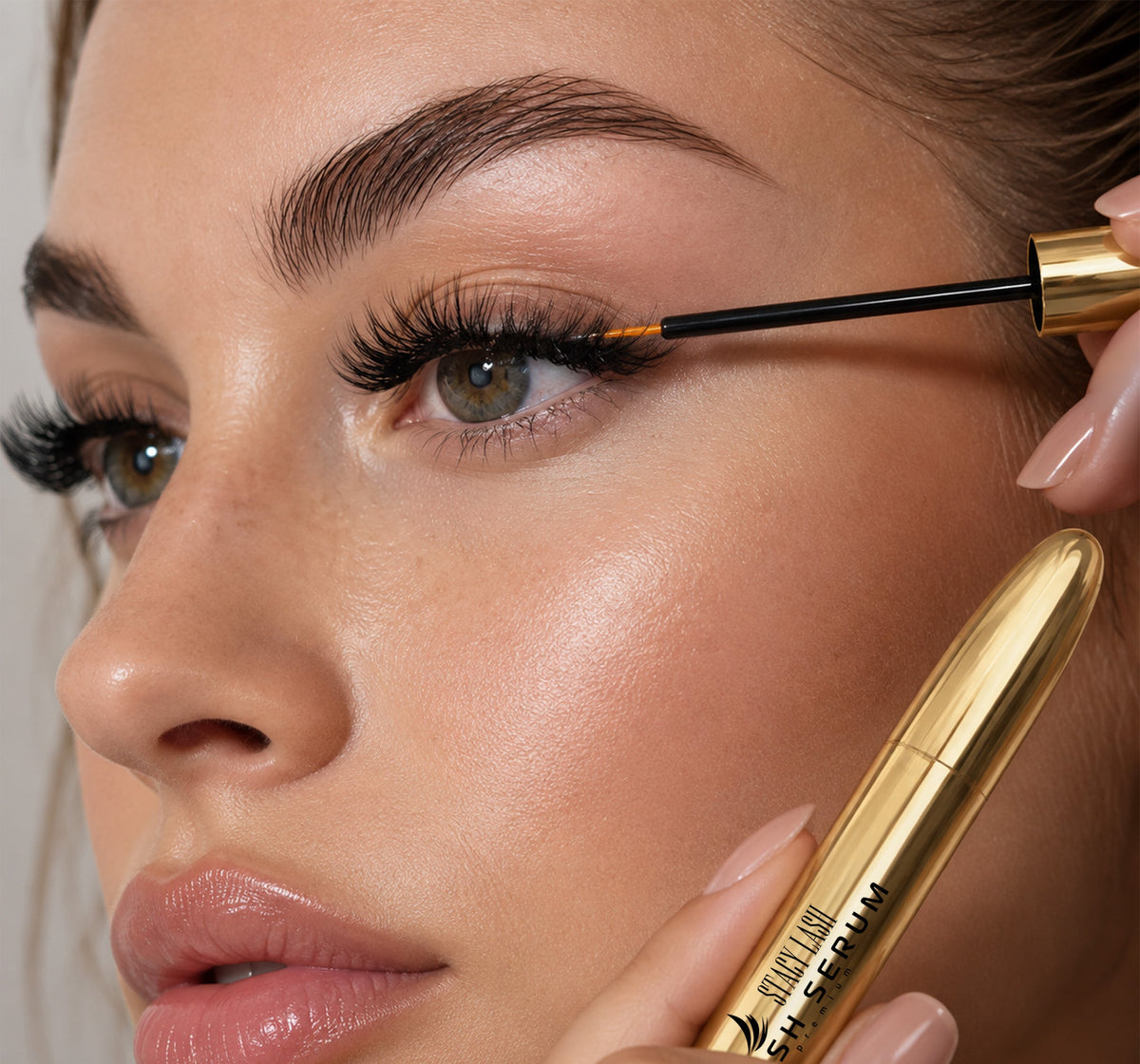 A woman using lash serum