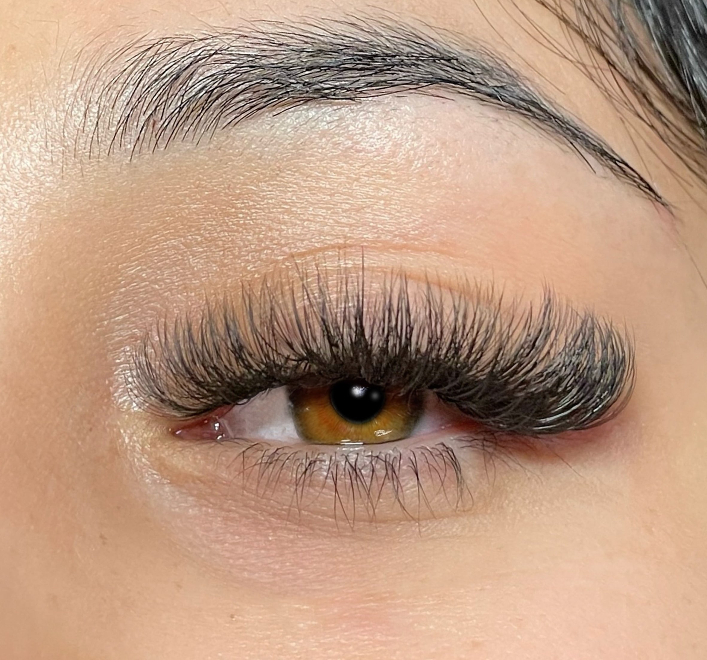 a closeup of the eye with eyelash extensions on