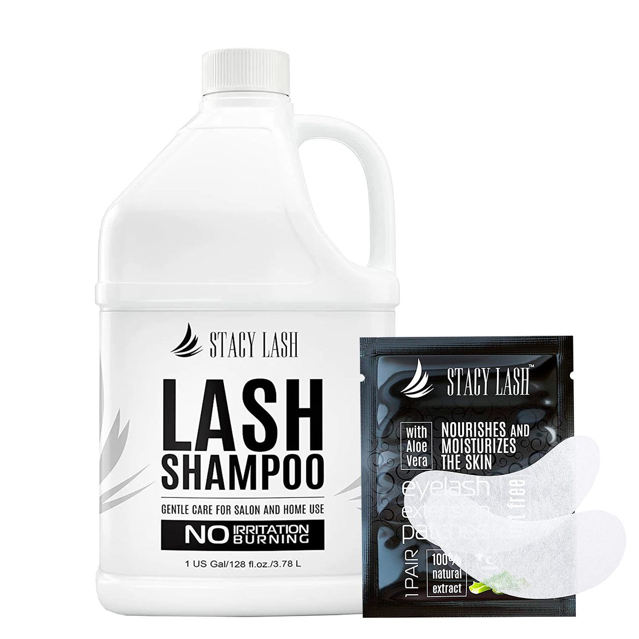 Stacy Lash Bundle: Eyelash Extension Shampoo 1 US Gal & 100 Pairs Set Under Eye Gel Pads