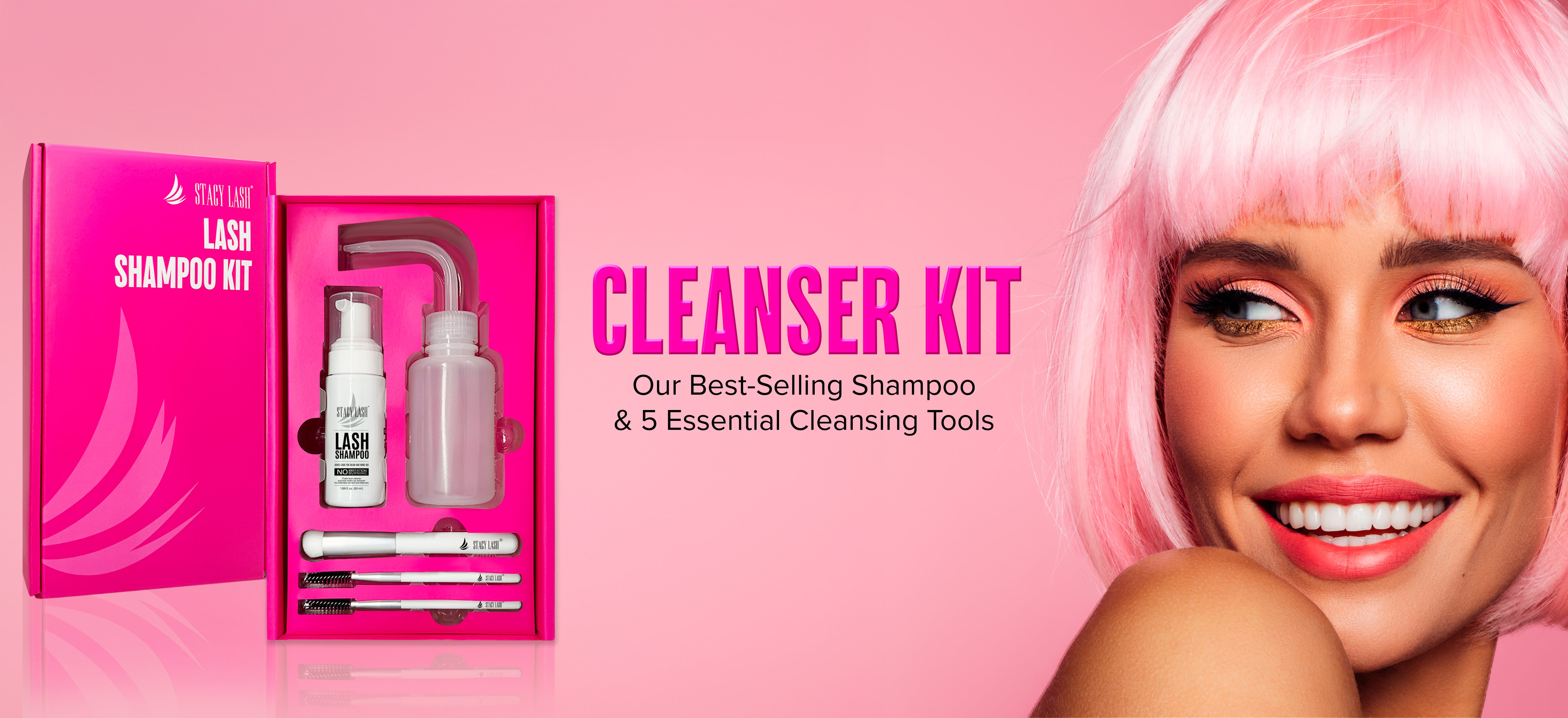 New Stacy Lash cleanser kit with shampoo and essential cleansing tools