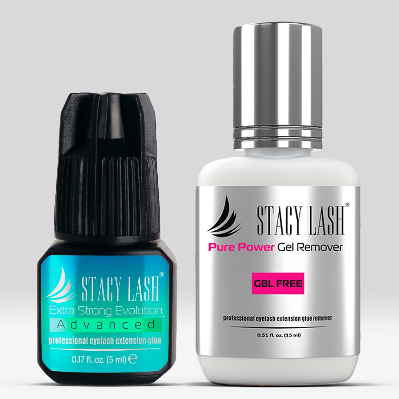 Stacy Lash Bundle: Advanced Eyelash Extension Glue 5ml & Pure Power Gel Remover 15ml -