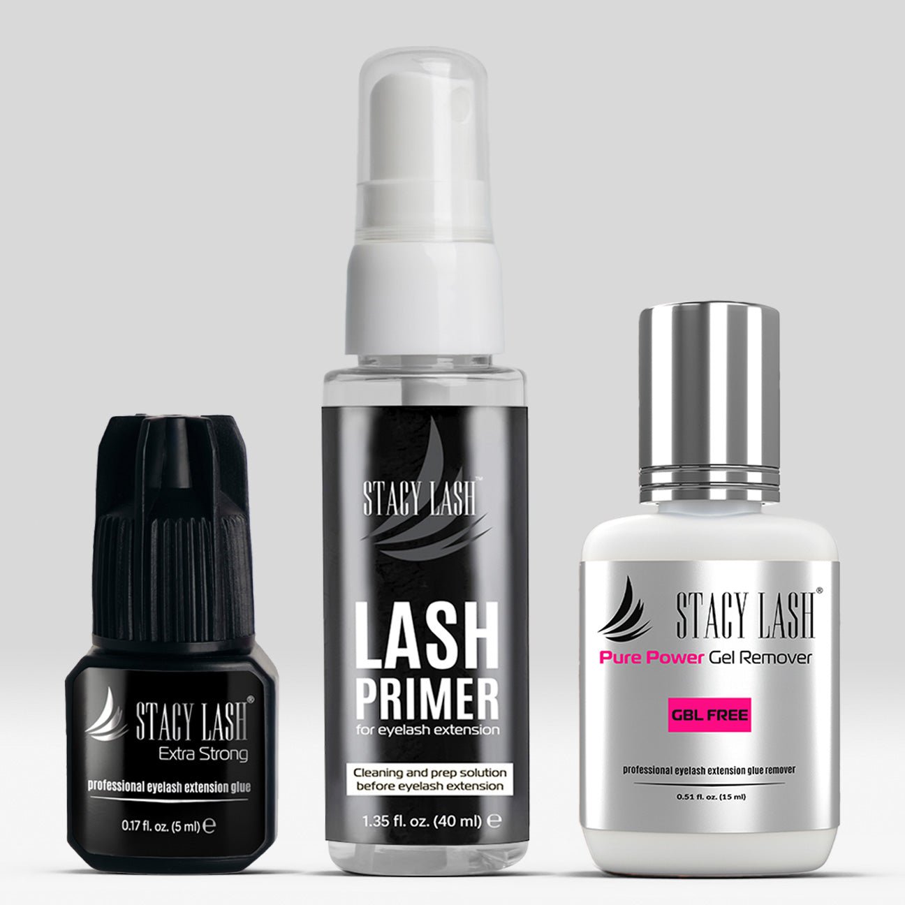 Stacy Lash Bundle: Extra Strong 5ml & Primer 40ml & Pure Gel Remover 15ml -