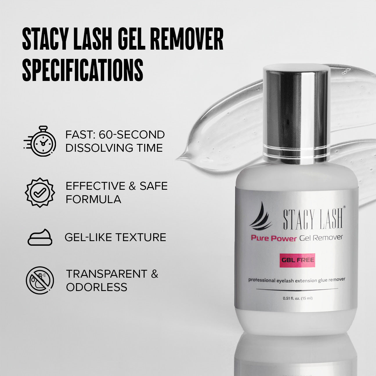 Stacy Lash Bundle: Lightning Speed Eyelash Extension Glue 5ml & Pure Power Gel Remover 15ml -