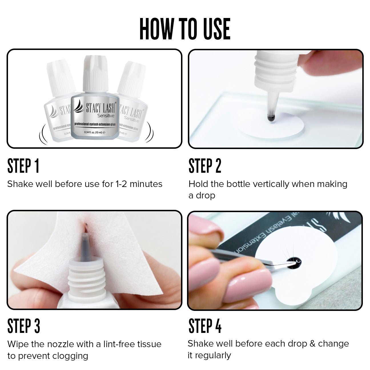 Stacy Lash Bundle: Sensitive Eyelash Extension Glue 5 ml & Lash Shampoo 100ml -