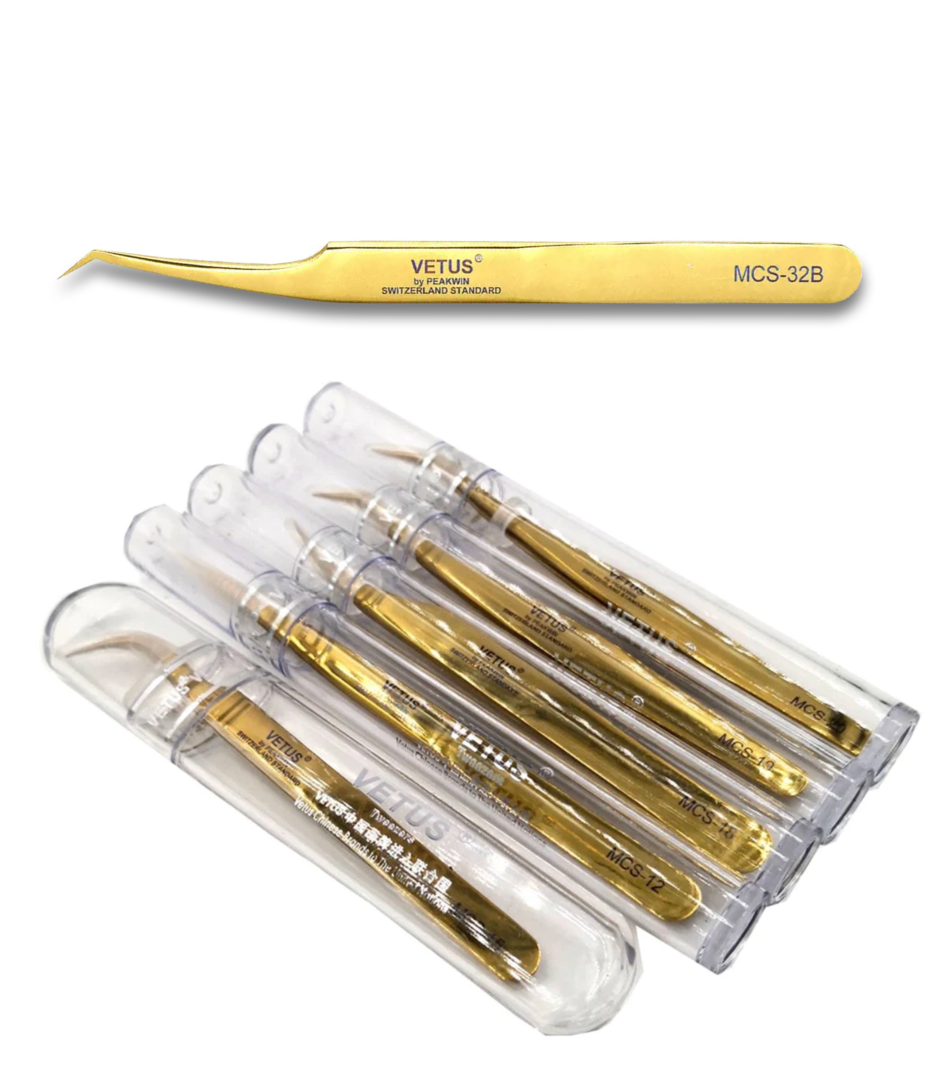 Vetus MCS - 32B L - Shape Tweezers for Classic and Volume Eyelash Extensions -
