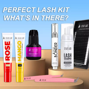 Stacy Lash products, bonder, remover rose, remover mango, Tweezers, shampoo