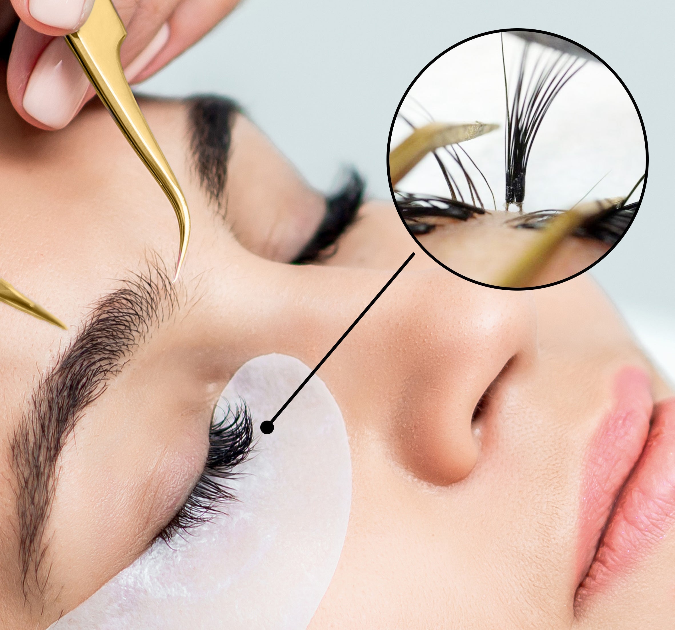 a closeup of an eye with stickies on lash extensions