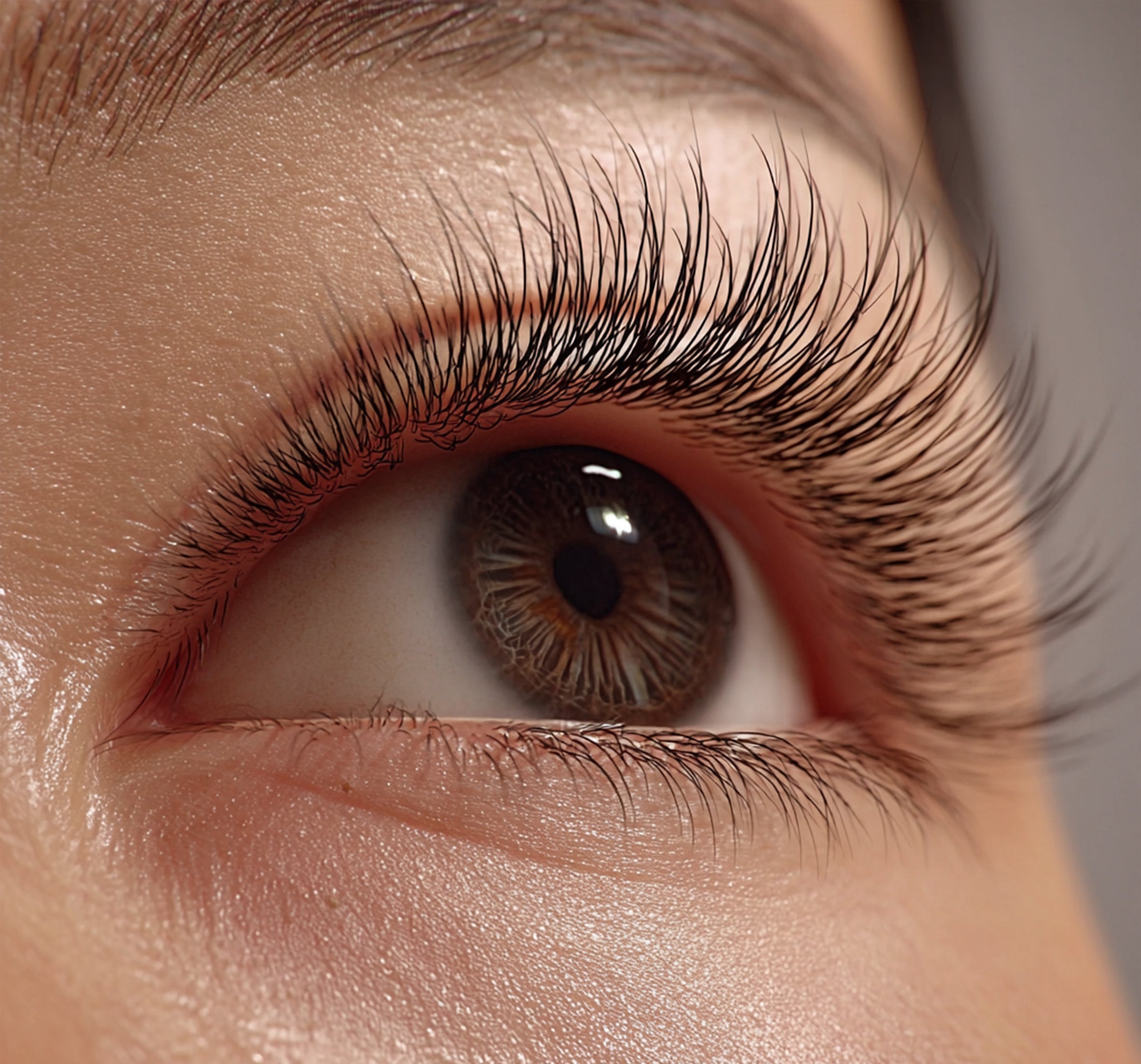 a closeup of the eye with curled natural lashes