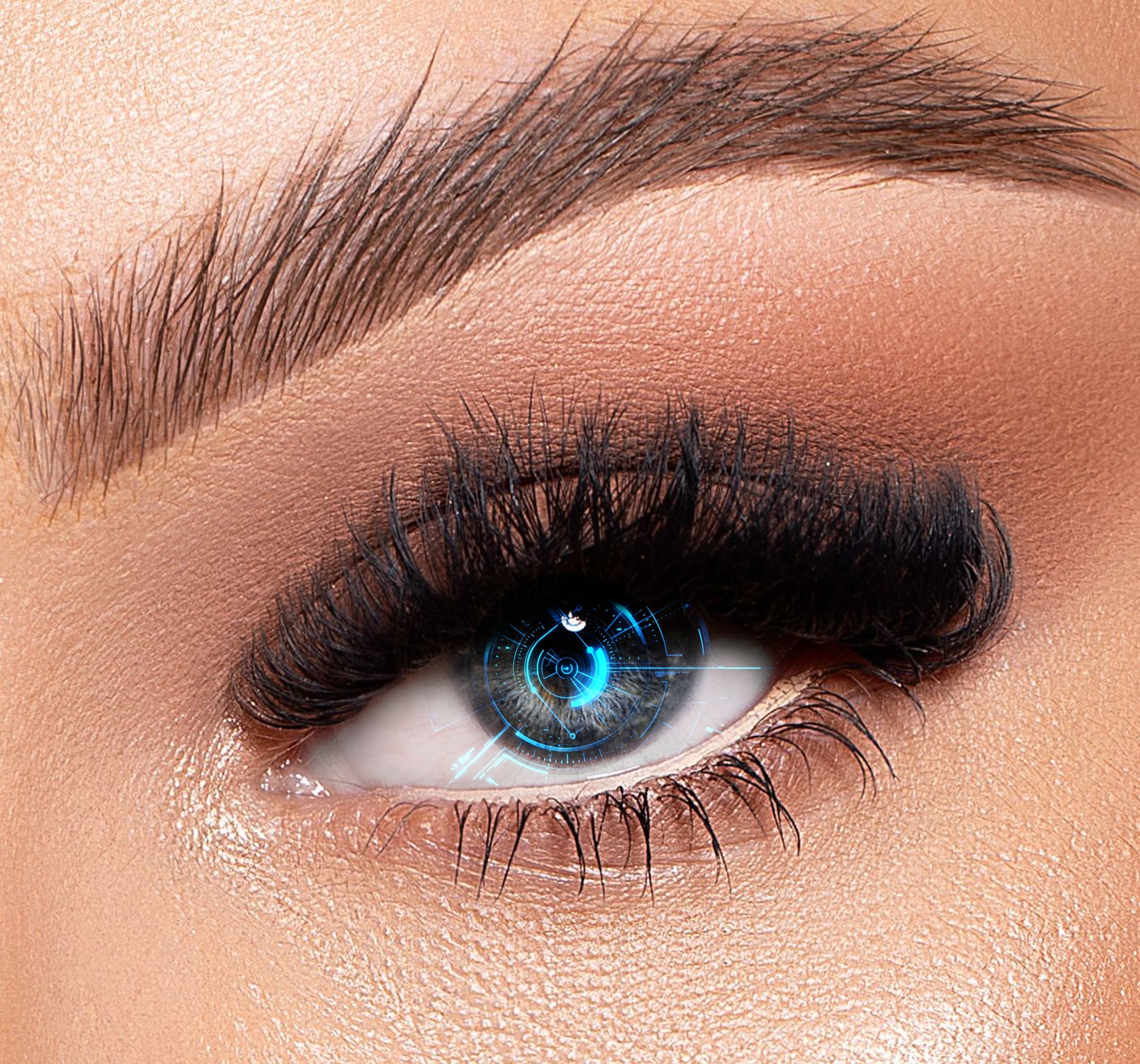 closeup of an eye with lash extensions on