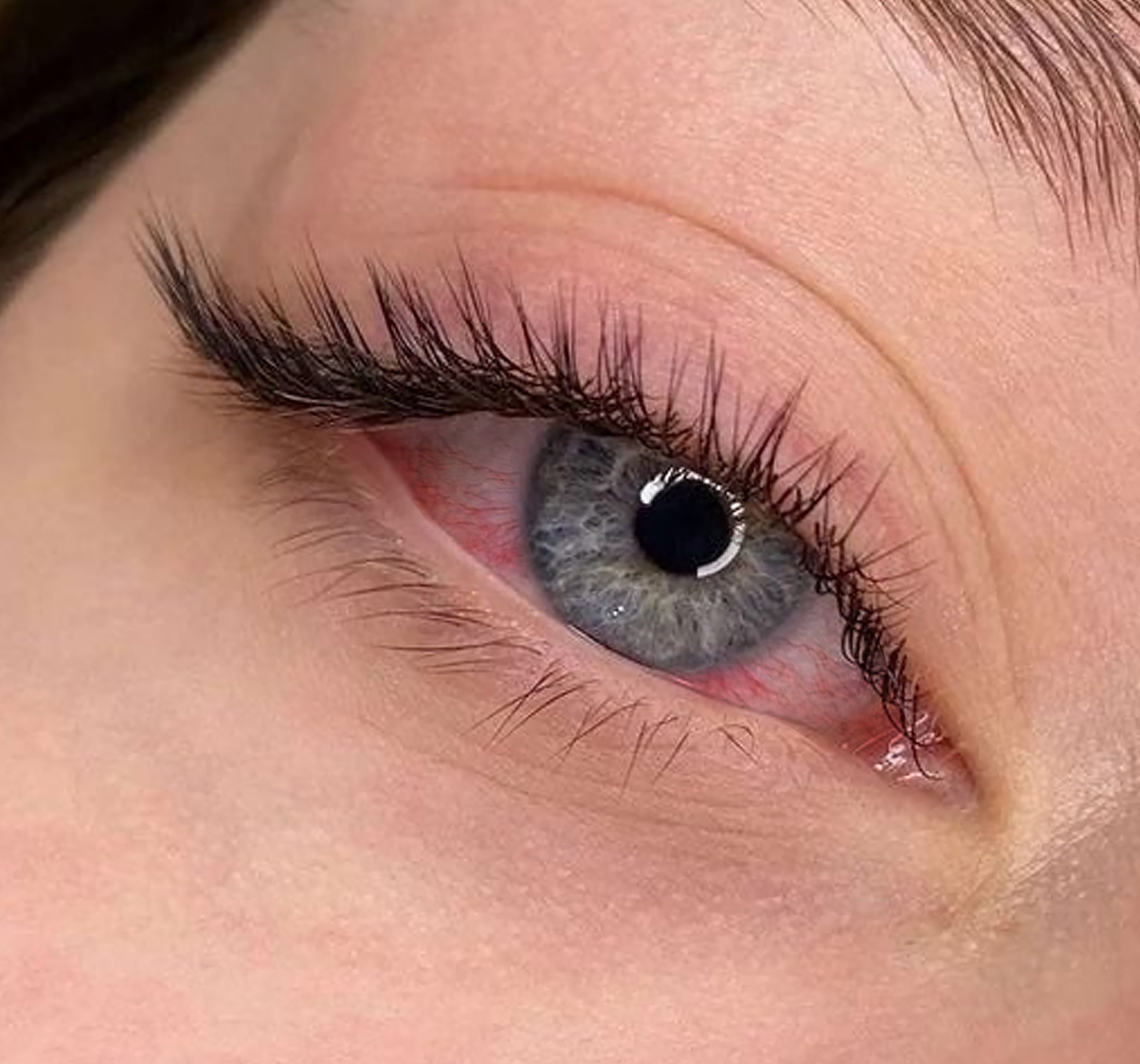 red eyes with eyelash extensions