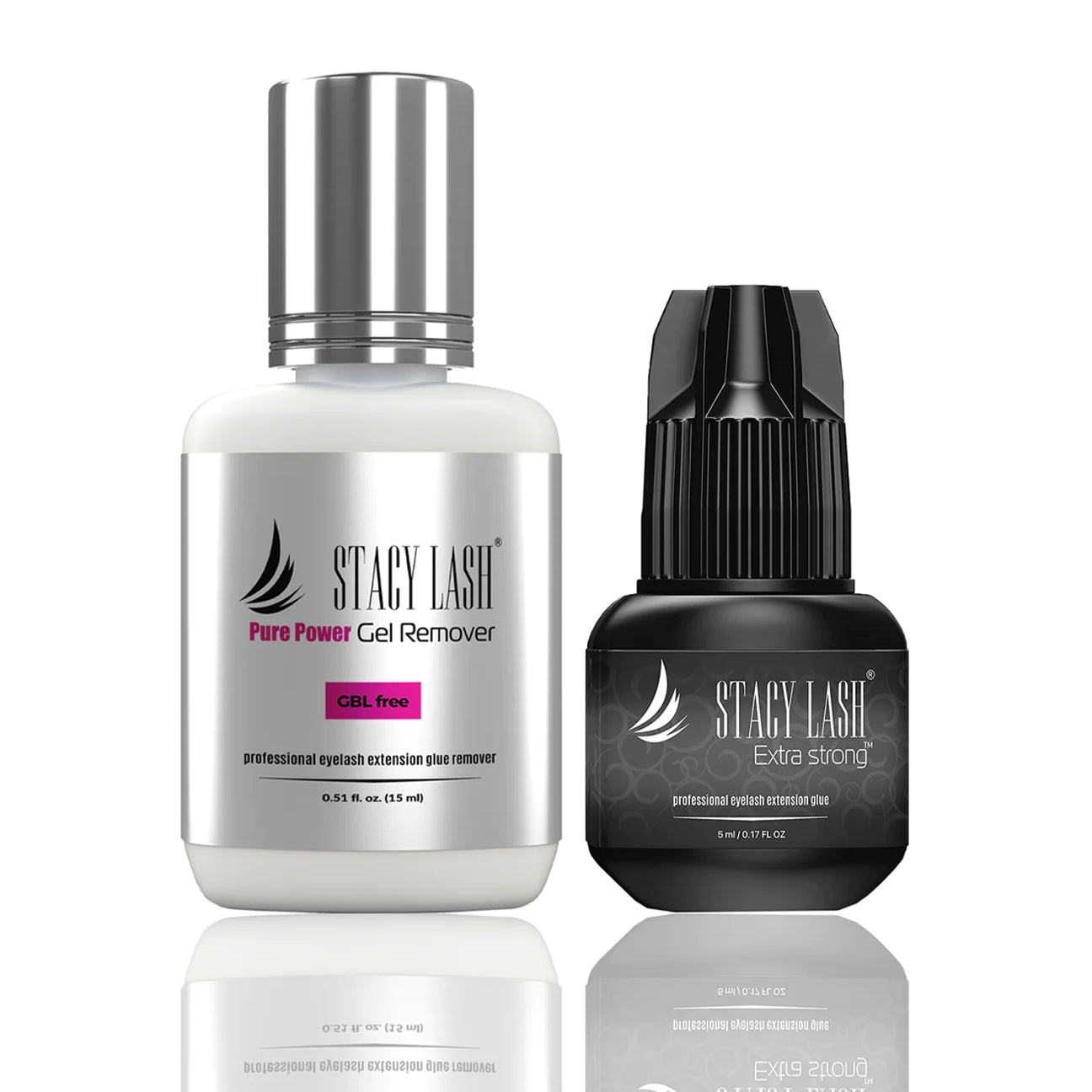 Stacy Lash Bundle: Extra Strong Eyelash Extension Glue 5ml & Pure Power Gel Remover 15 ml