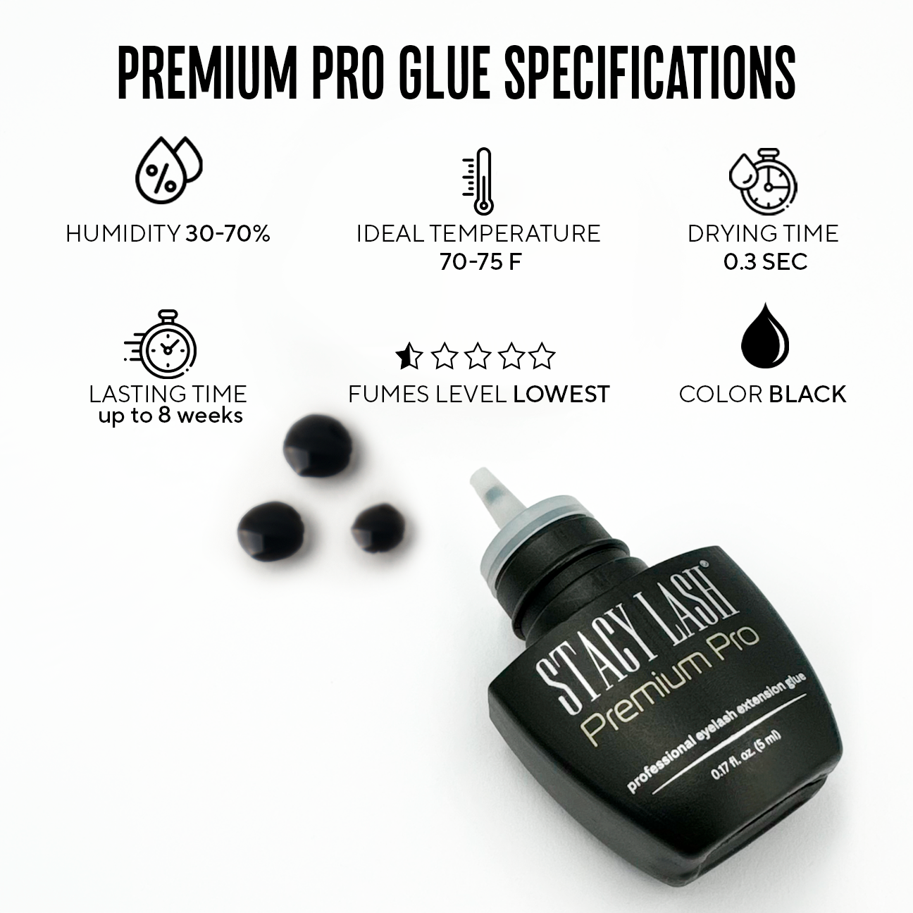 Pegamento para pestañas Stacy Lash Premium Pro 5ml / Pegamento para extensiones de pestañas sensibles photo 2