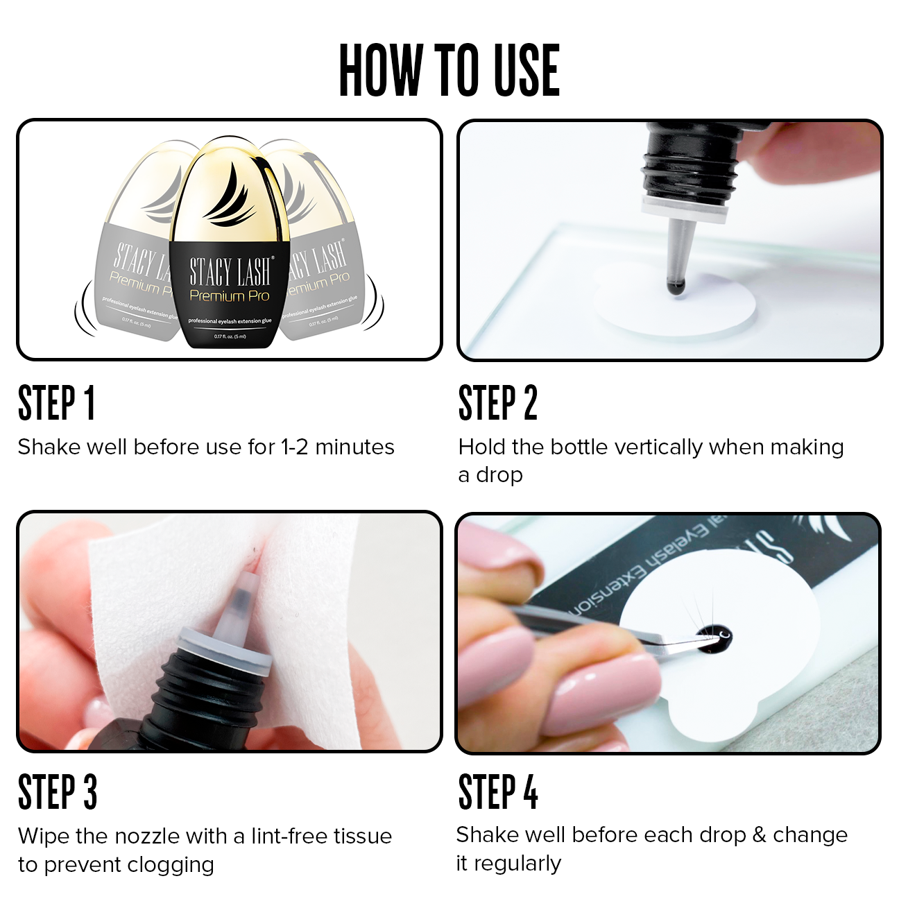 Pegamento para pestañas Stacy Lash Premium Pro 5ml / Pegamento para extensiones de pestañas sensibles photo 4