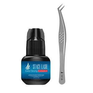 Stacy Lash Bundle: Evolution 5ml & STL-14 Eyelash Extension Tweezers