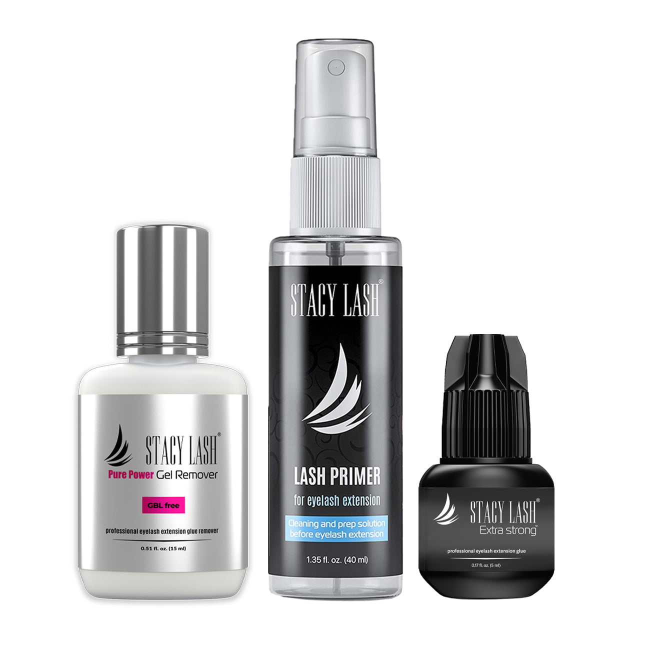 Stacy Lash Bundle: Extra Strong 5ml & Primer 40ml & Pure Gel Remover 15ml