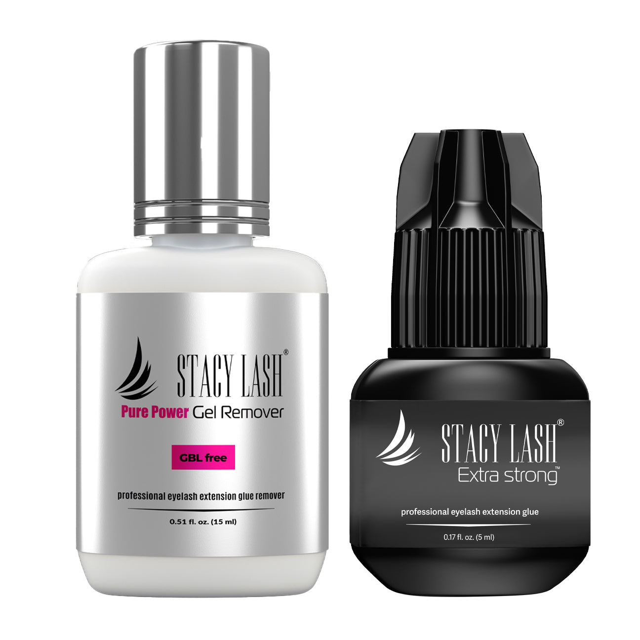 Stacy Lash Bundle: Extra Strong Eyelash Extension Glue 5ml & Pure Power Gel Remover 15 ml