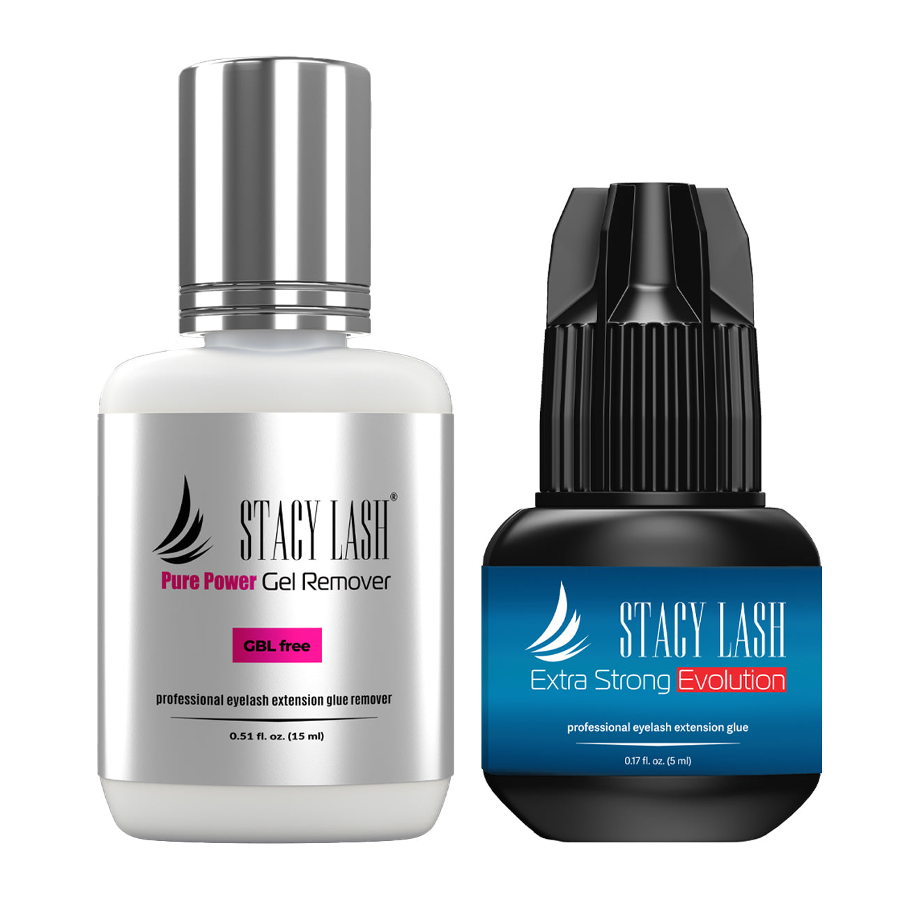 Stacy Lash Bundle: Evolution Eyelash Extension Glue 5ml & Pure Power Gel Remover 15 ml