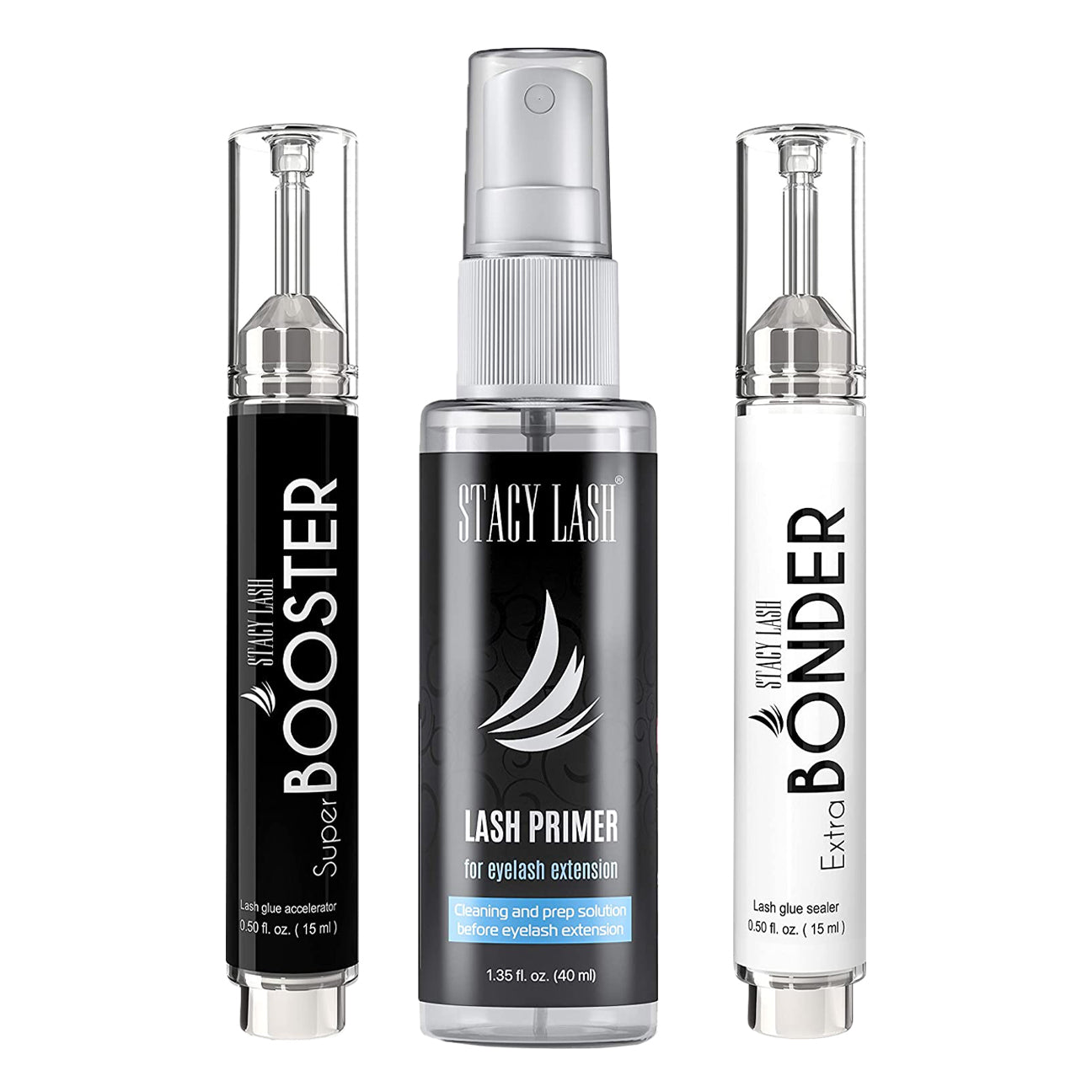 Stacy Lash Bundle: Extra Bonder 0.50 fl. oz. / 15ml & Primer 40ml & Booster  0.50 fl.oz./15 ml