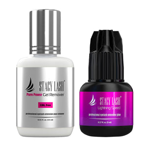 Stacy Lash Bundle: Lightning Speed Eyelash Extension Glue 5ml & Pure Power Gel Remover 15ml