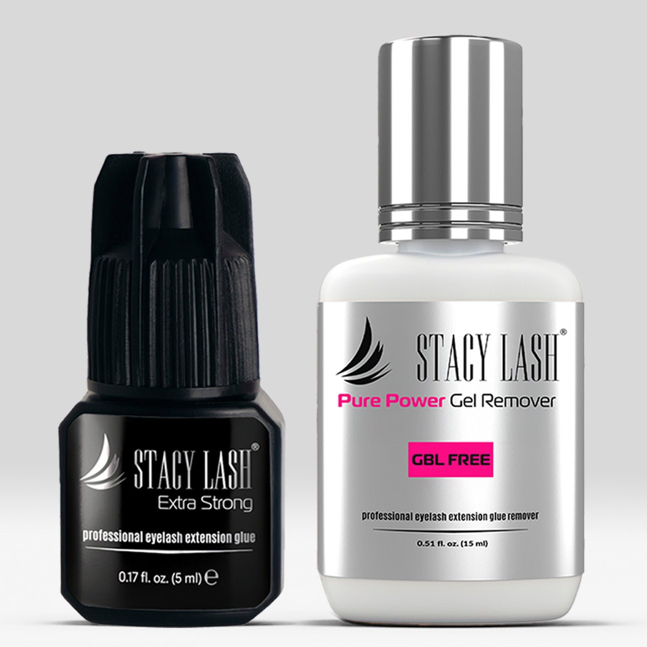 Stacy Lash Bundle: Extra Strong Eyelash Extension Glue 5ml & Pure Power Gel Remover 15 ml - 
