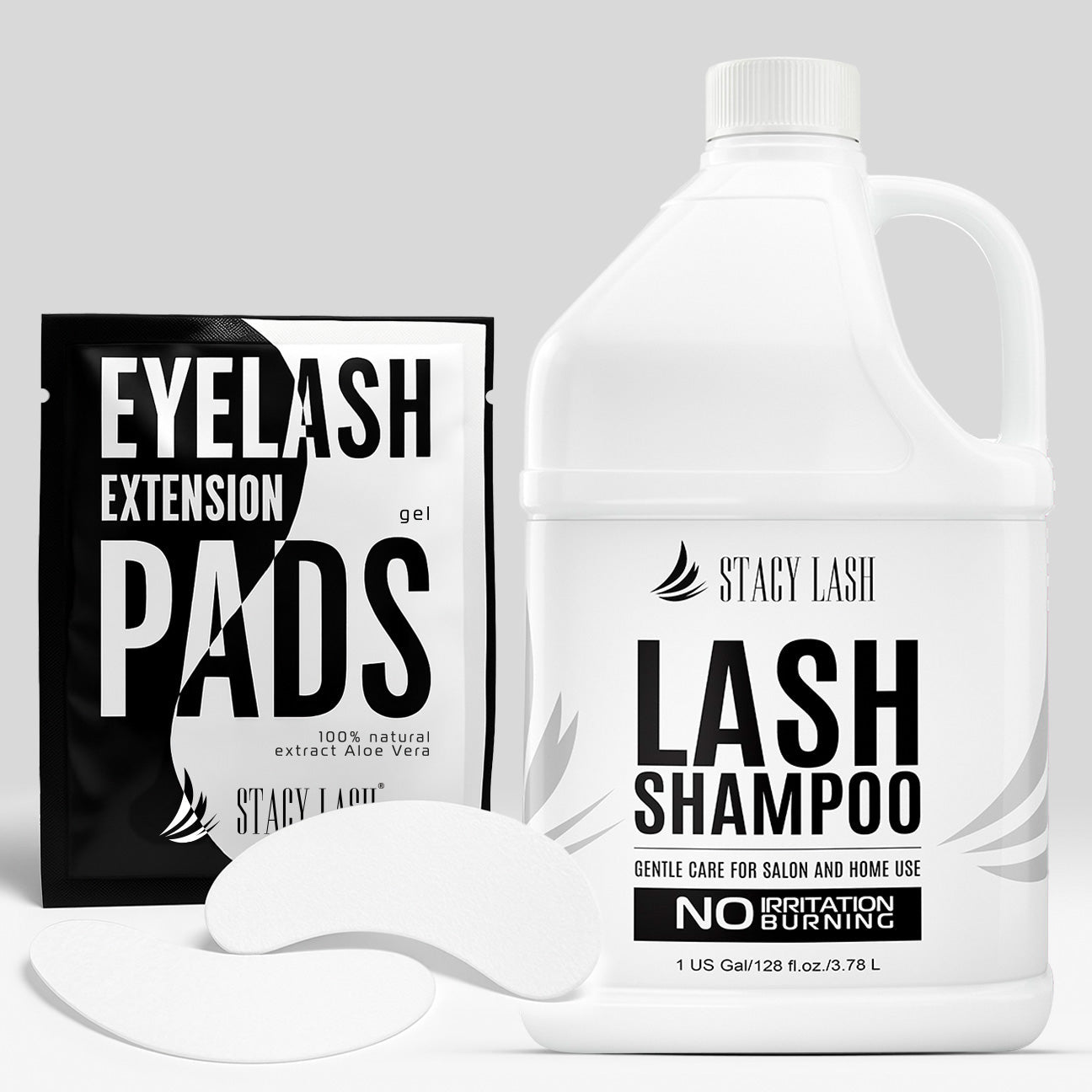 Stacy Lash Bundle: Eyelash Extension Shampoo 1 US Gal & 100 Pairs Set Under Eye Gel Pads - 