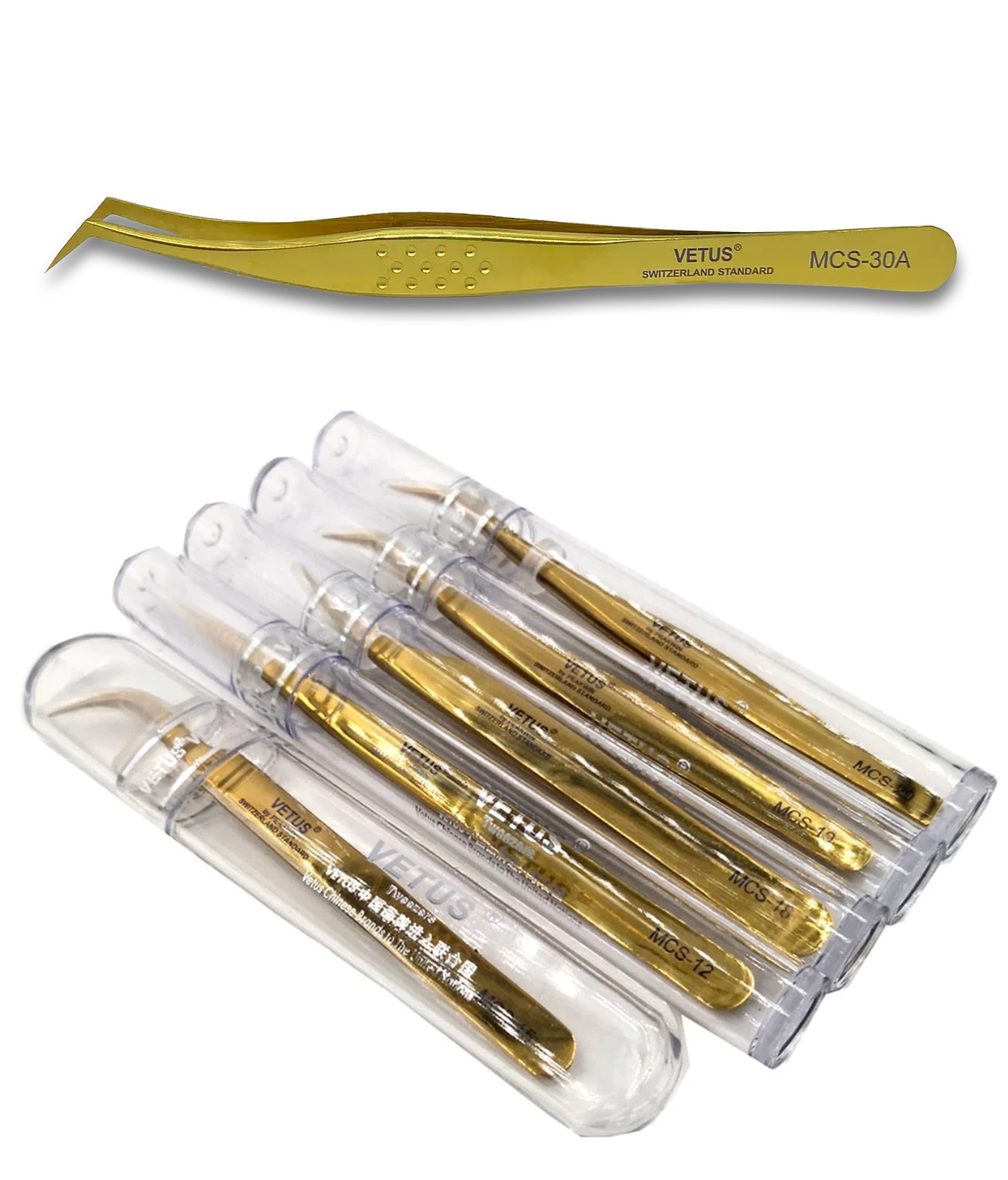 Vetus MCS - 30A L - Shape Tweezers for Classic and Volume Eyelash Extensions - 