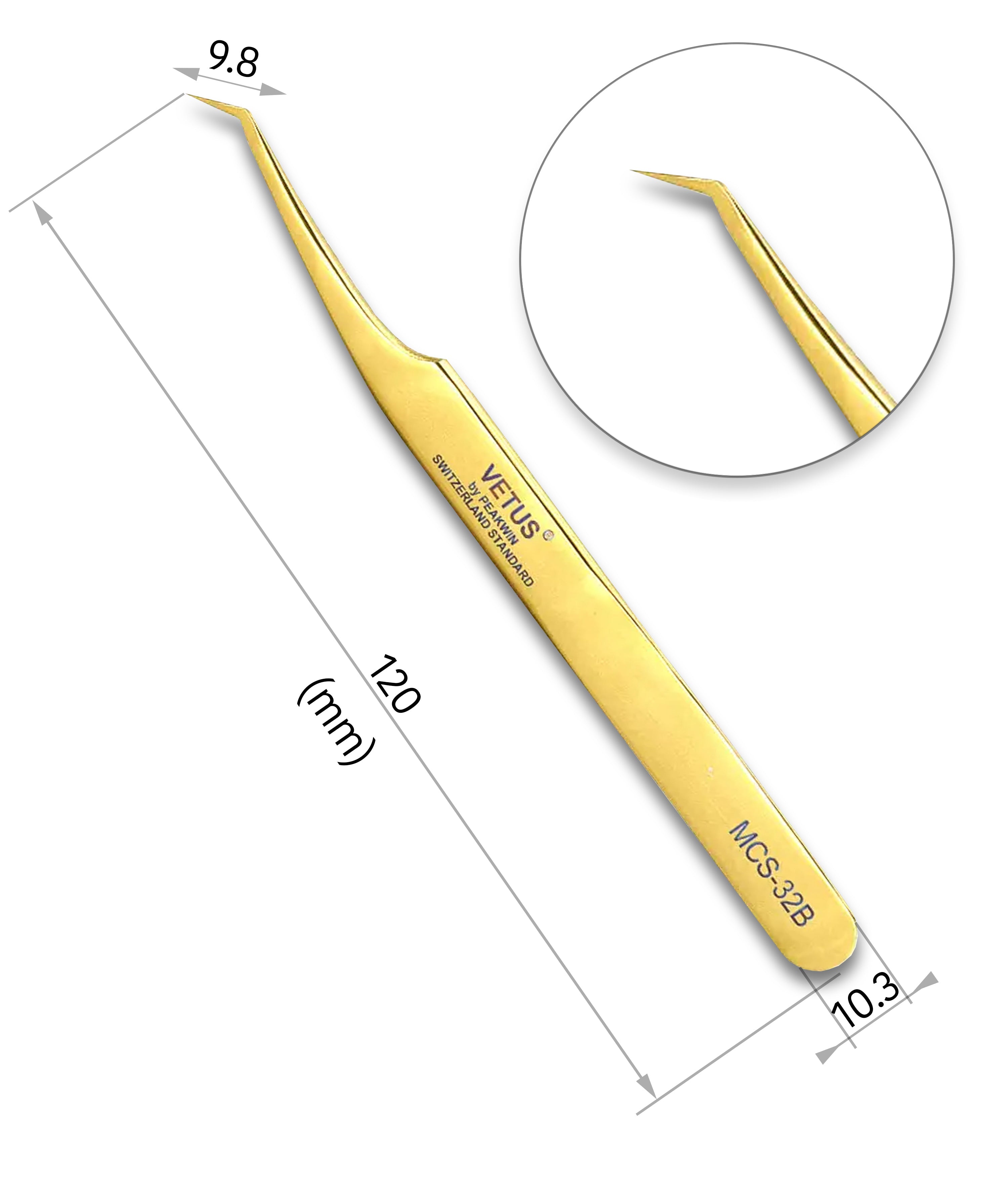 Vetus MCS - 32B L - Shape Tweezers for Classic and Volume Eyelash Extensions - 